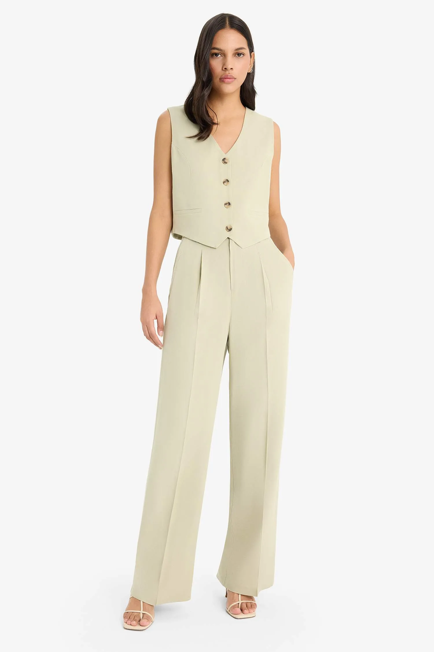 V Neck Linen Blend Vest