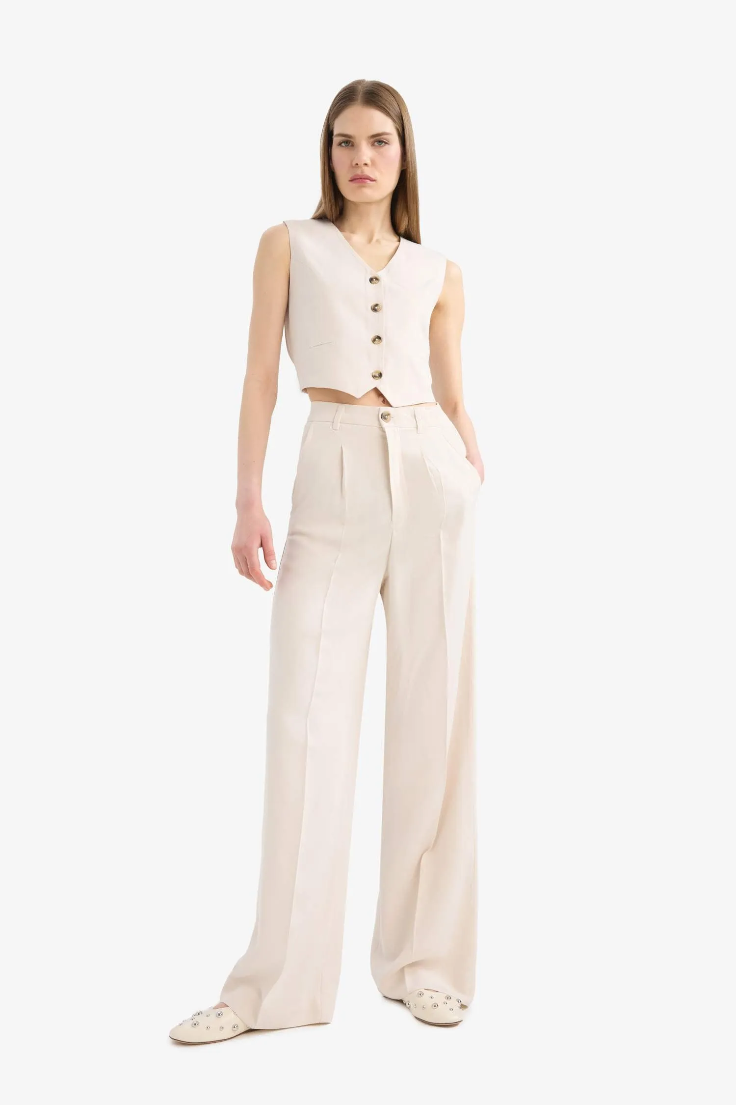 V Neck Linen Blend Vest