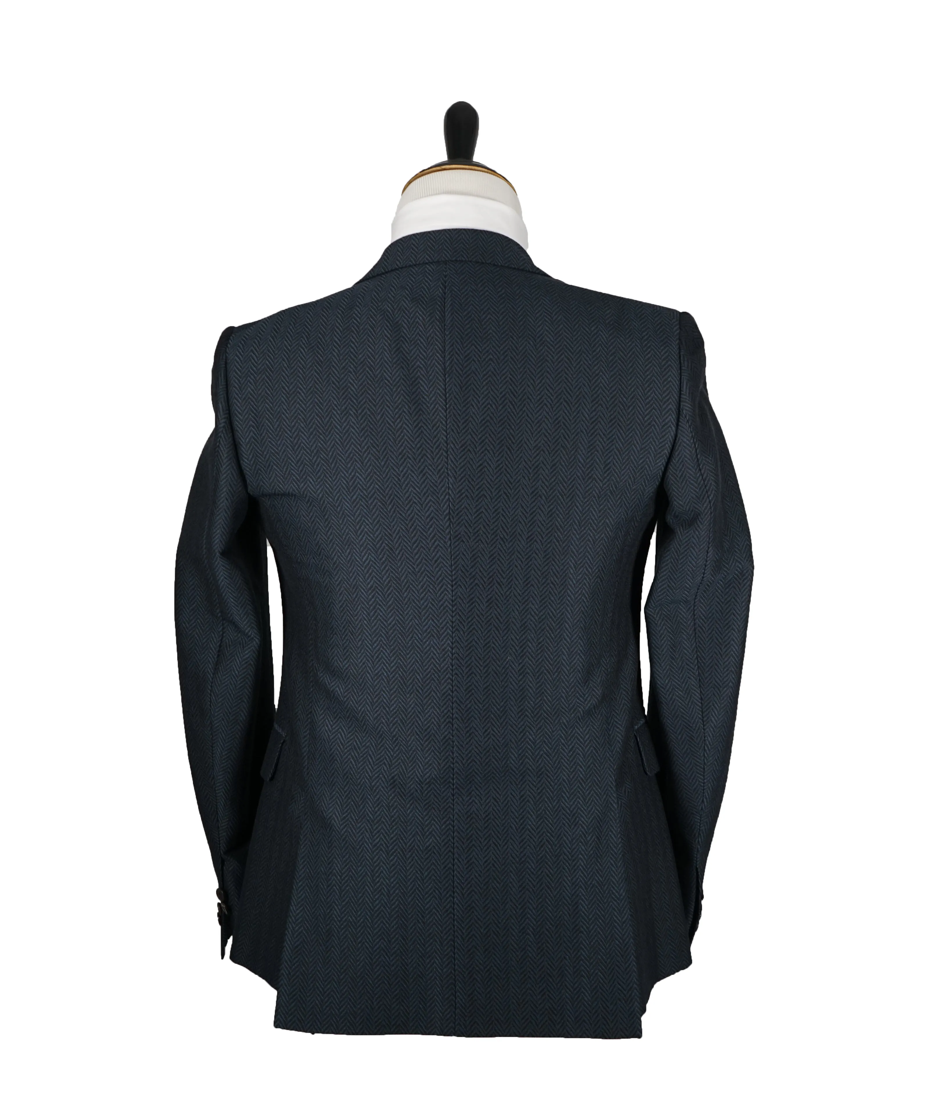 VALENTINO - Teal & Navy Wool/Silk Herringbone Blazer - 36R