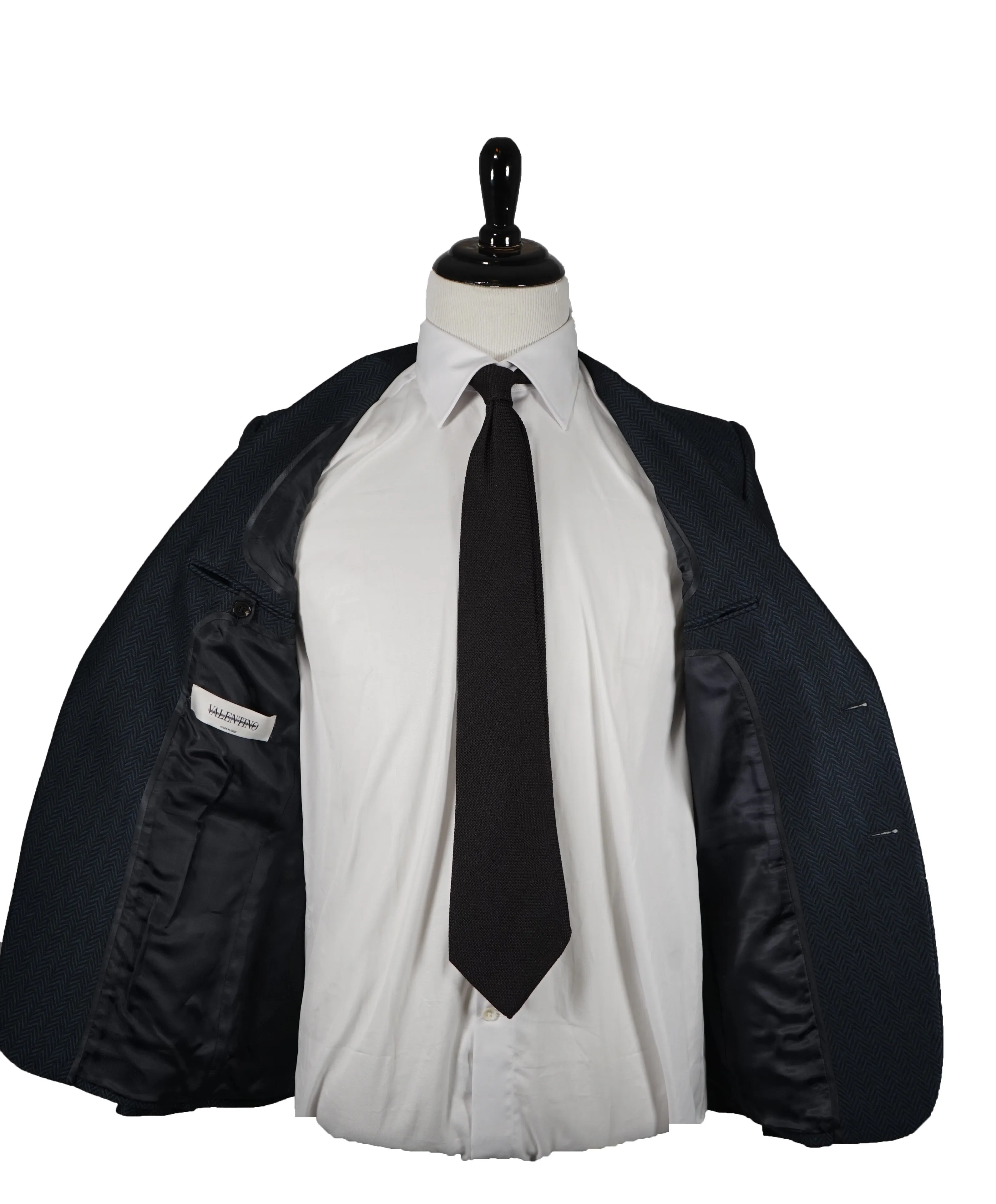 VALENTINO - Teal & Navy Wool/Silk Herringbone Blazer - 36R