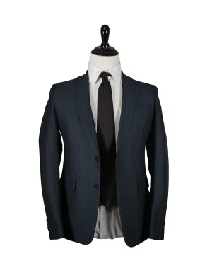 VALENTINO - Teal & Navy Wool/Silk Herringbone Blazer - 36R