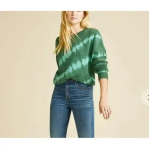 Veronica Beard Sweater Green Tie Dye Small Knit Pullover Crewneck Boho Hippie