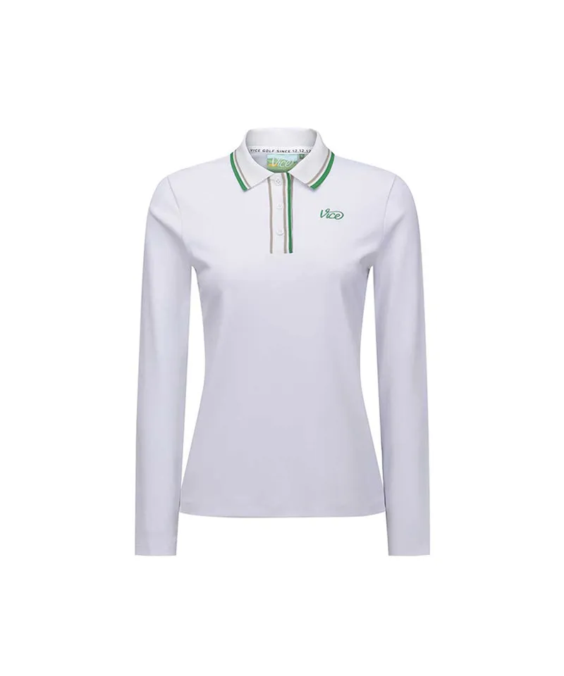 Vice Golf Atelier Women's Tipping Point Collared Long Sleeve T-Shirt - White