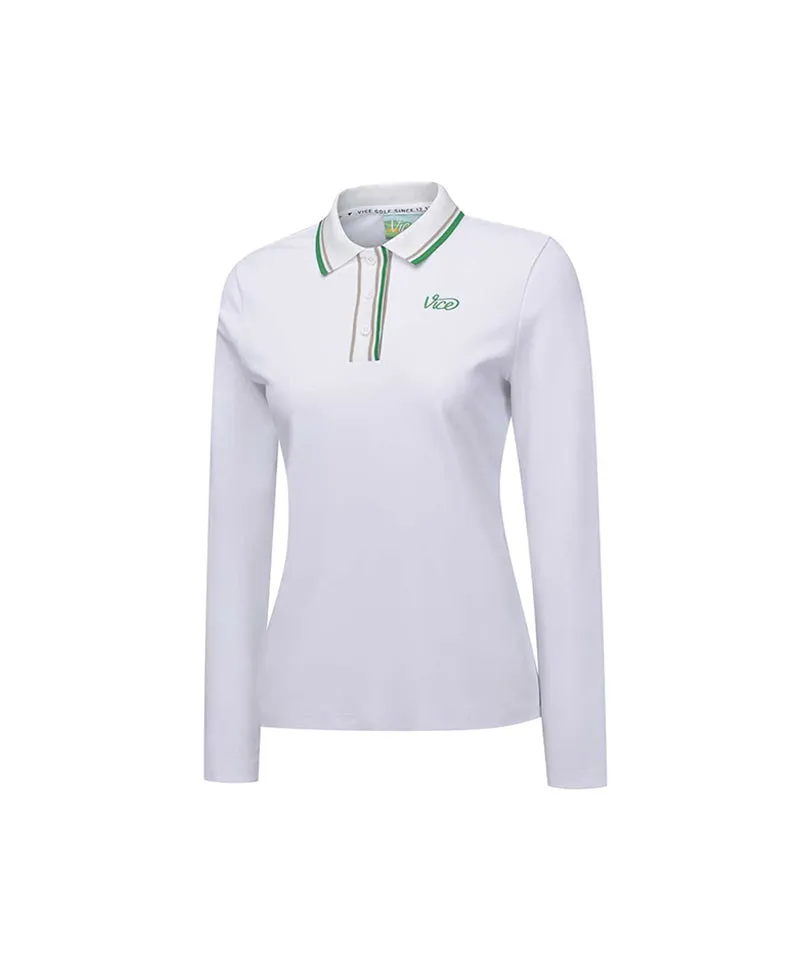 Vice Golf Atelier Women's Tipping Point Collared Long Sleeve T-Shirt - White