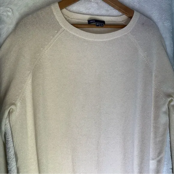Vince. Cream 100% CASHMERE Sweater OVERSIZED XS Long-Sleeved Crew Neck Side Slit