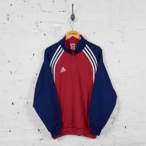 Vintage 1/4 Zip Up Adidas Sweatshirt Fleece - Red/Blue - L
