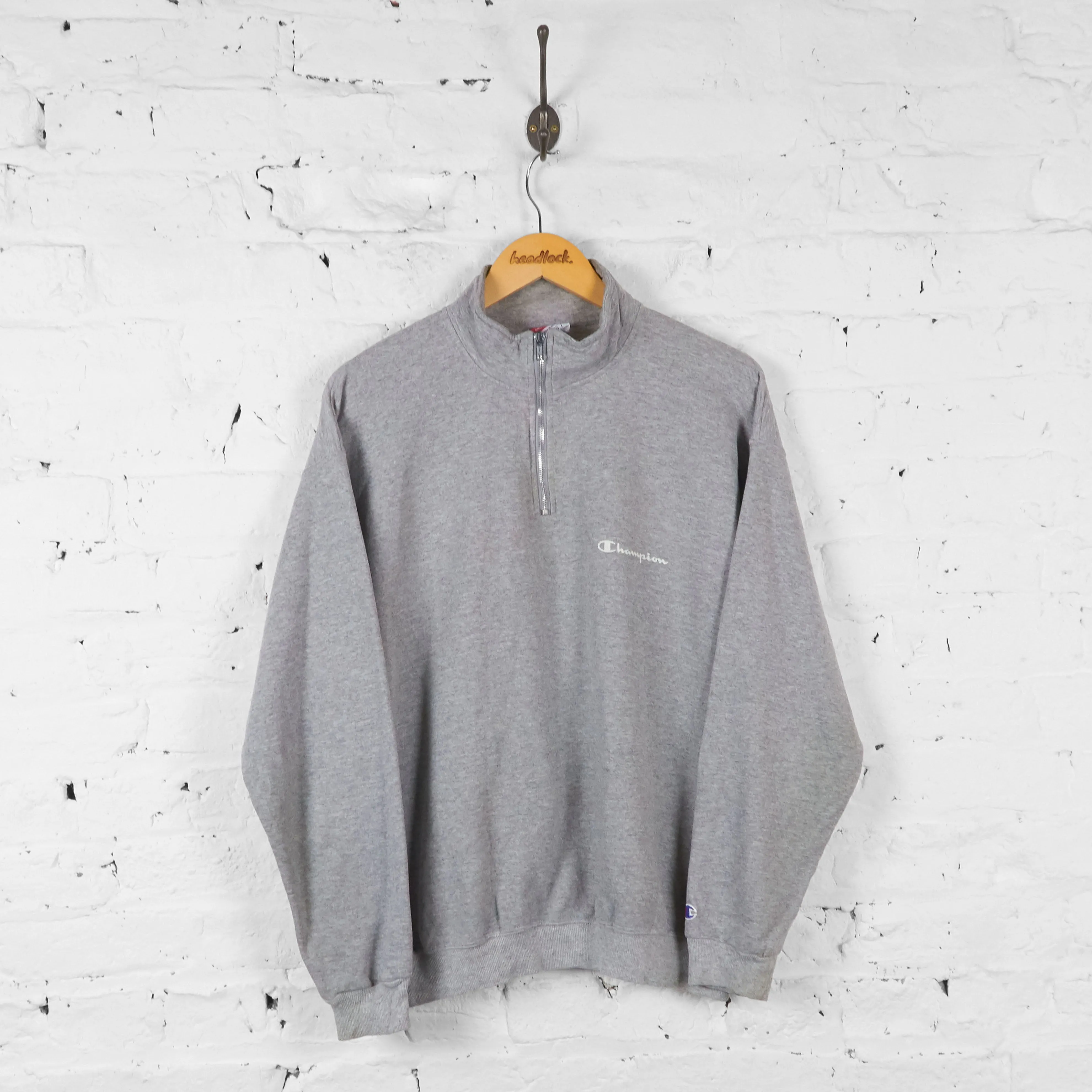 Vintage 1/4 Zip Up Champion Sweatshirt - Grey - L