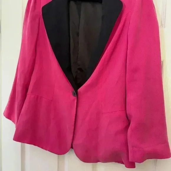 Vintage Ark &amp; Co Hot Pink Tencel Blazer with Black Contrast Collar - Size S