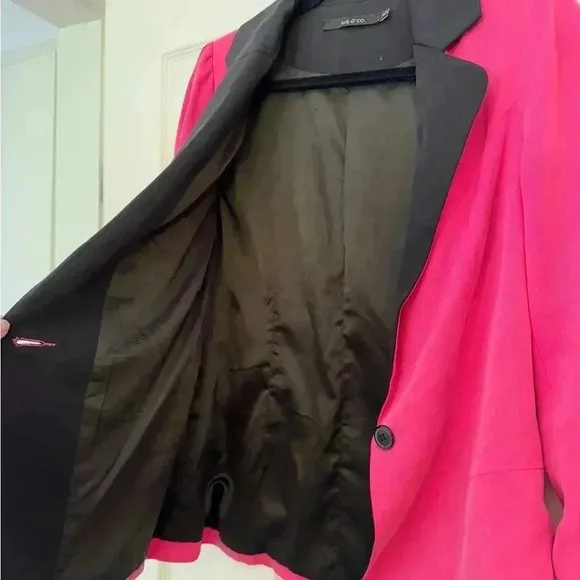 Vintage Ark &amp; Co Hot Pink Tencel Blazer with Black Contrast Collar - Size S