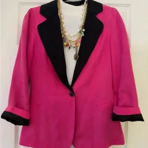 Vintage Ark &amp; Co Hot Pink Tencel Blazer with Black Contrast Collar - Size S