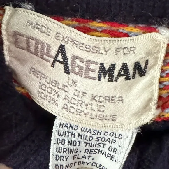 VINTAGE COLL AGEMAN sweater red turtleneck knit oversized S NAVY blue women’s
