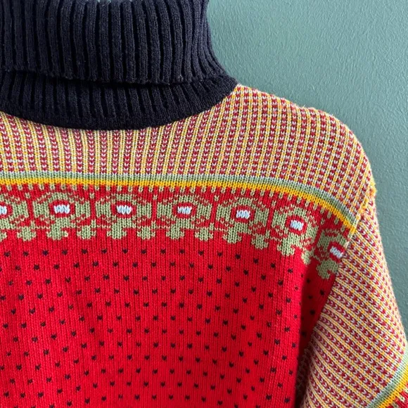 VINTAGE COLL AGEMAN sweater red turtleneck knit oversized S NAVY blue women’s