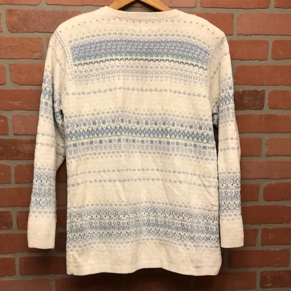 Vintage Jantzen Petite women’s Fair Isle sweater cardigan size M v neck pockets