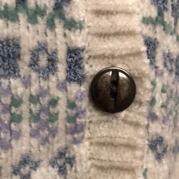 Vintage Jantzen Petite women’s Fair Isle sweater cardigan size M v neck pockets
