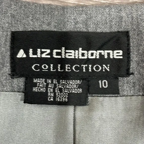 Vintage Liz Claiborne Collection Wool Single Button Gray Blazer Suit Jacket 10