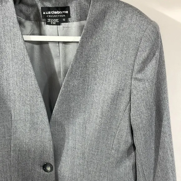 Vintage Liz Claiborne Collection Wool Single Button Gray Blazer Suit Jacket 10