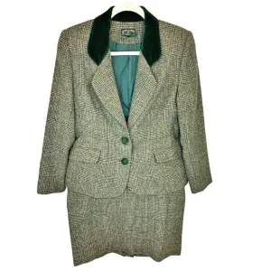 VTG Charter Club Petites Equestrian Velvet Wool Blazer Skirt Suit Set 8P Jacket