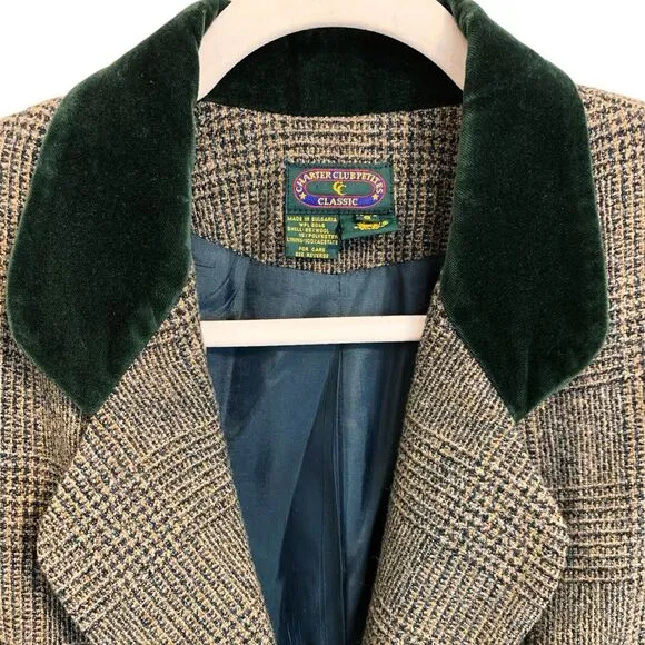 VTG Charter Club Petites Equestrian Velvet Wool Blazer Skirt Suit Set 8P Jacket