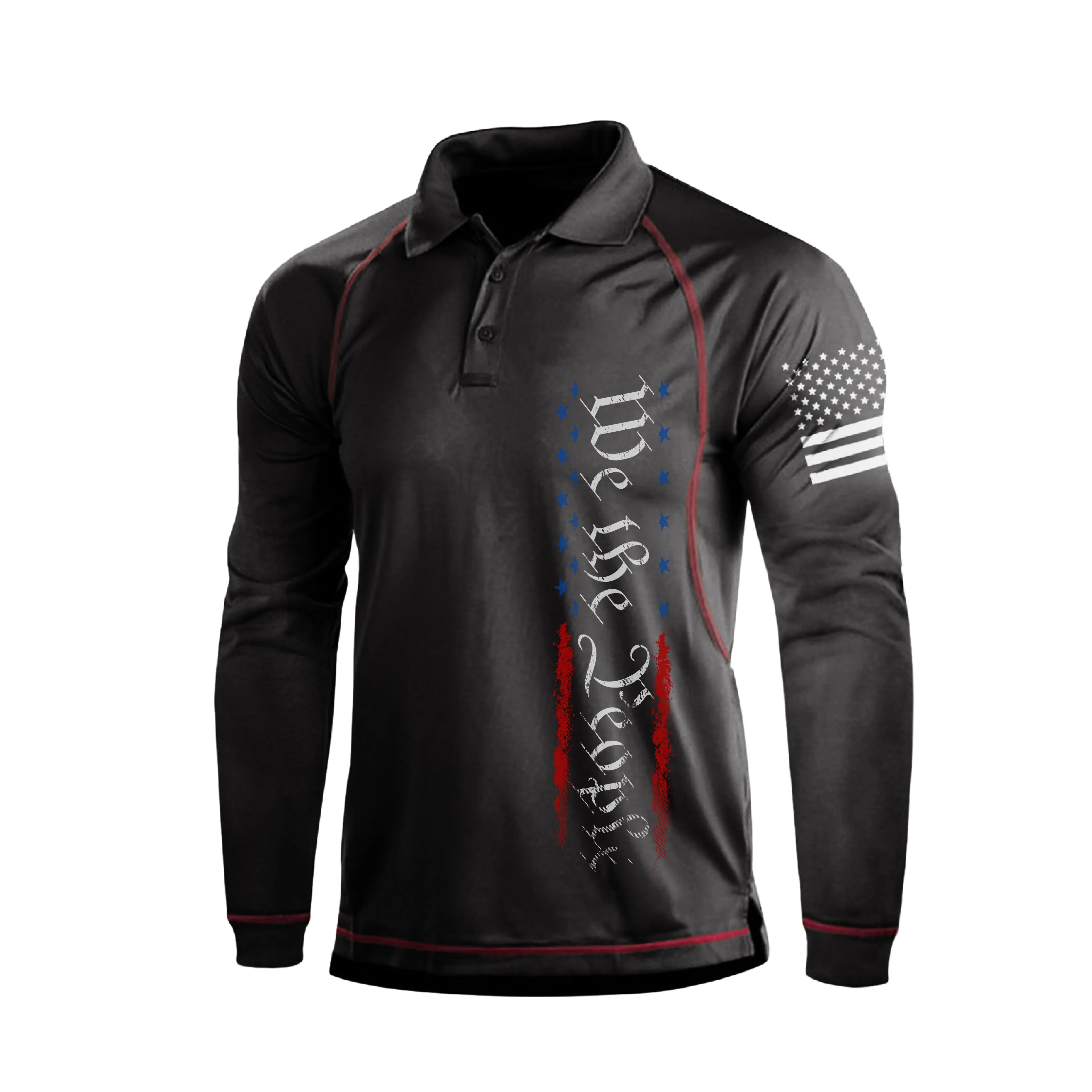 WE THE PEOPLE USA FLAG LONG SLEEVE POLO SHIRT