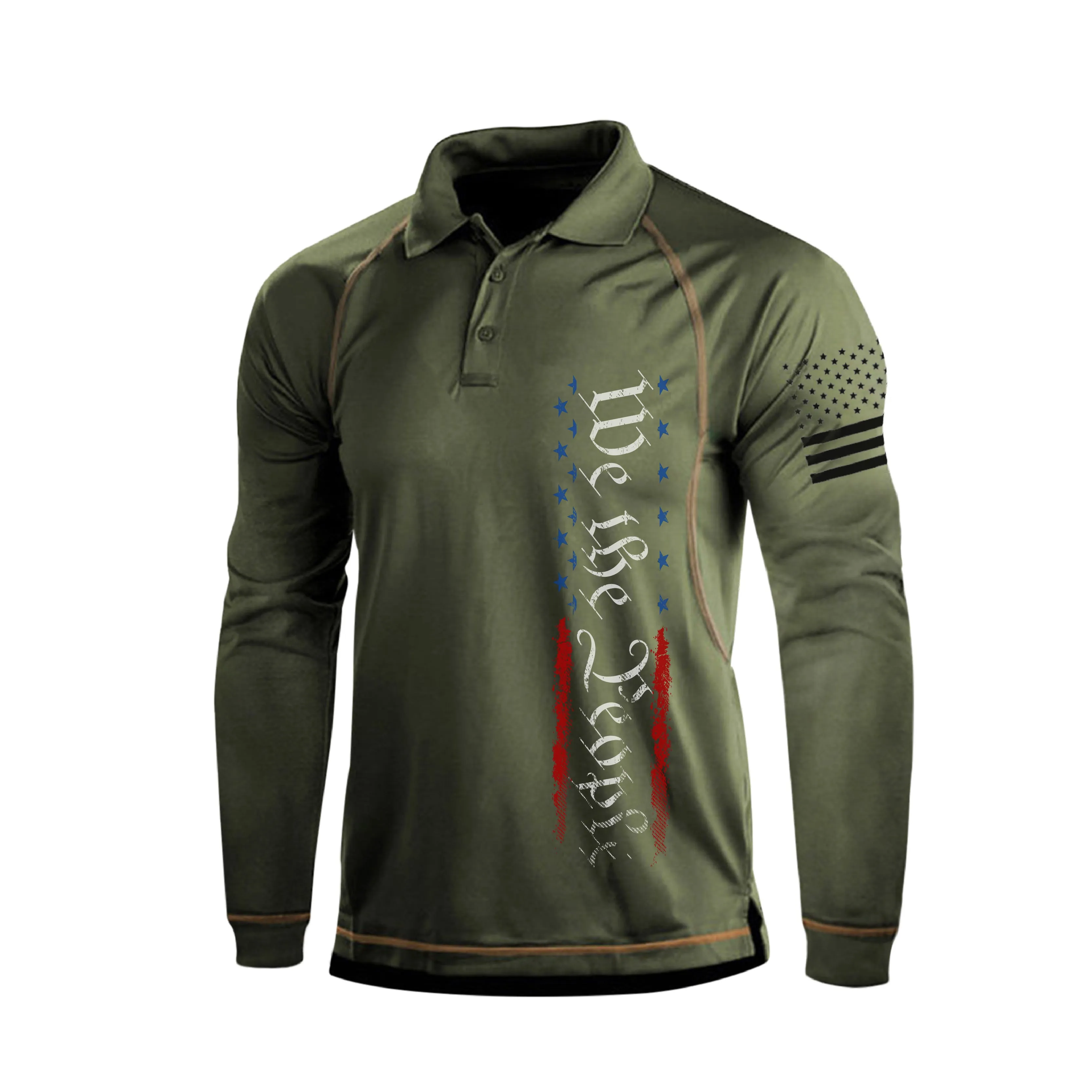 WE THE PEOPLE USA FLAG LONG SLEEVE POLO SHIRT