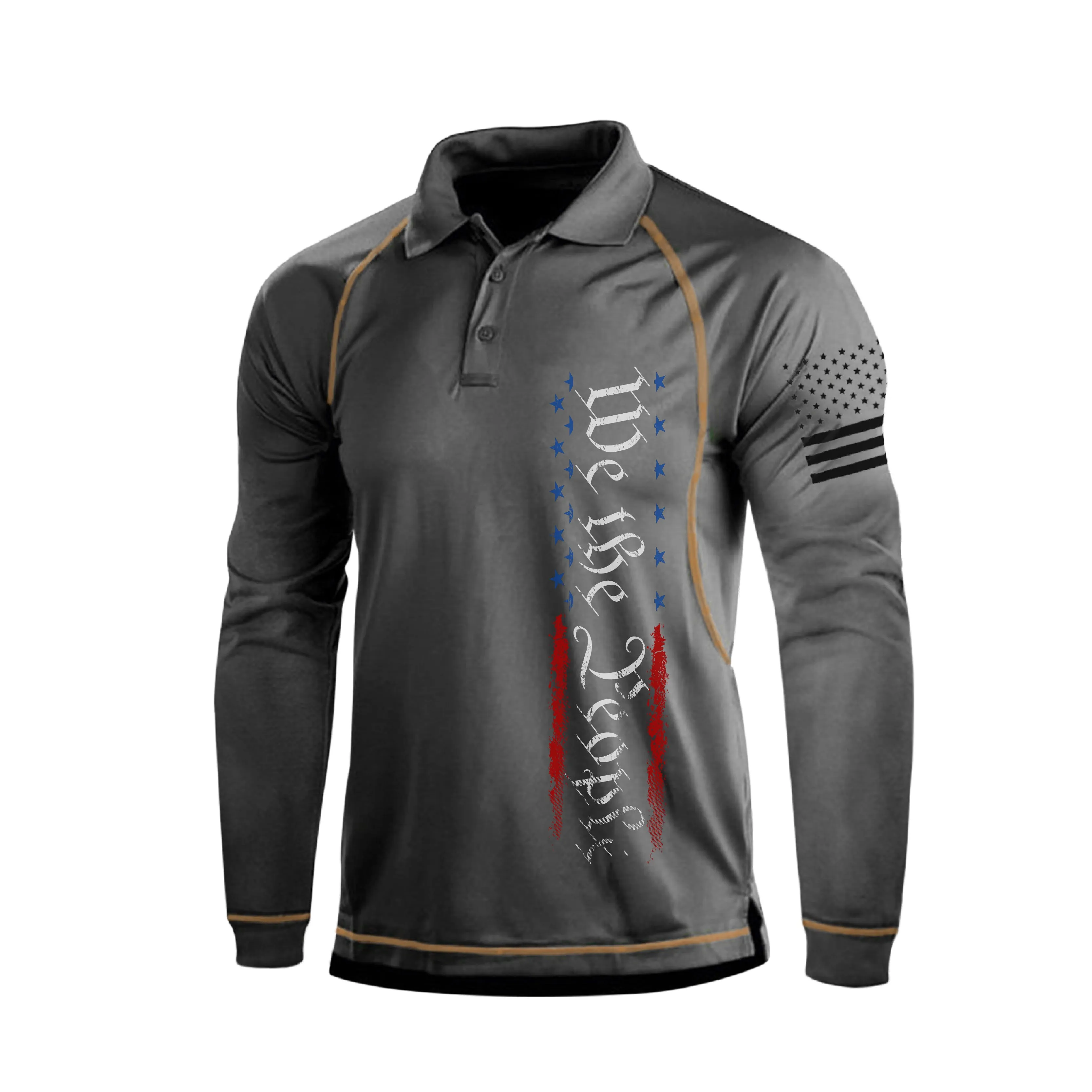 WE THE PEOPLE USA FLAG LONG SLEEVE POLO SHIRT