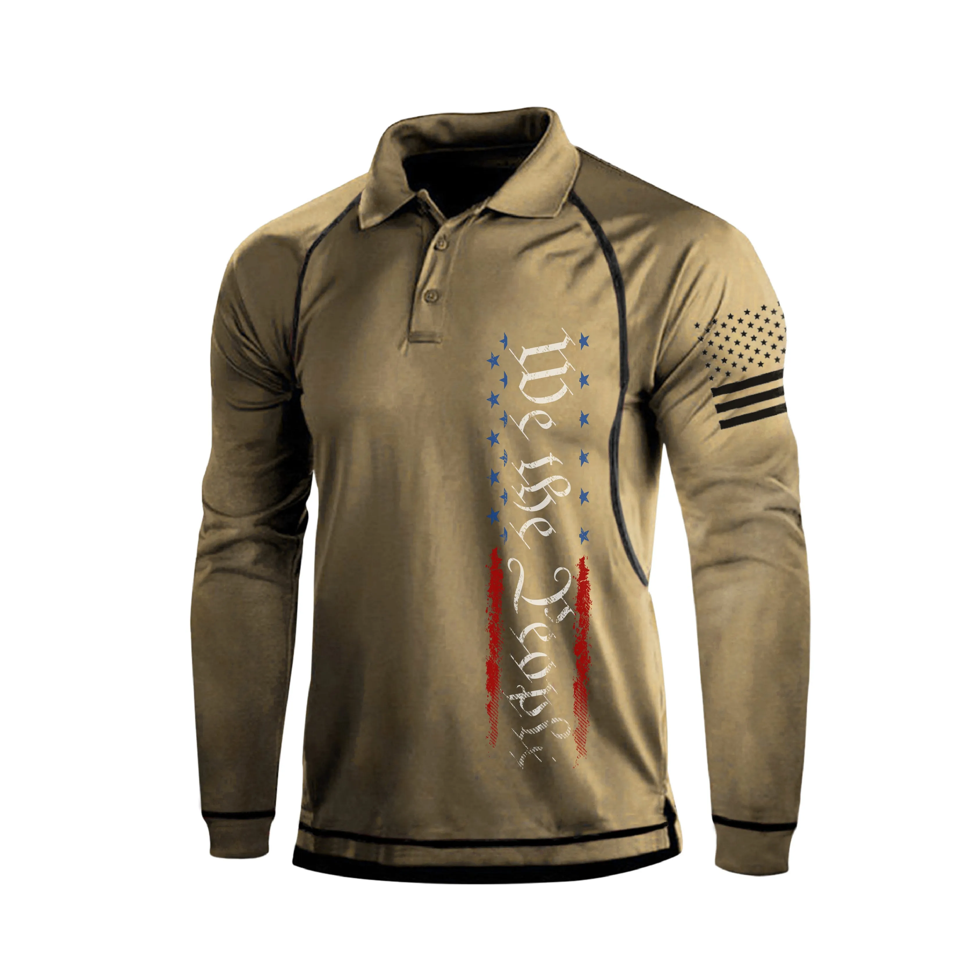 WE THE PEOPLE USA FLAG LONG SLEEVE POLO SHIRT
