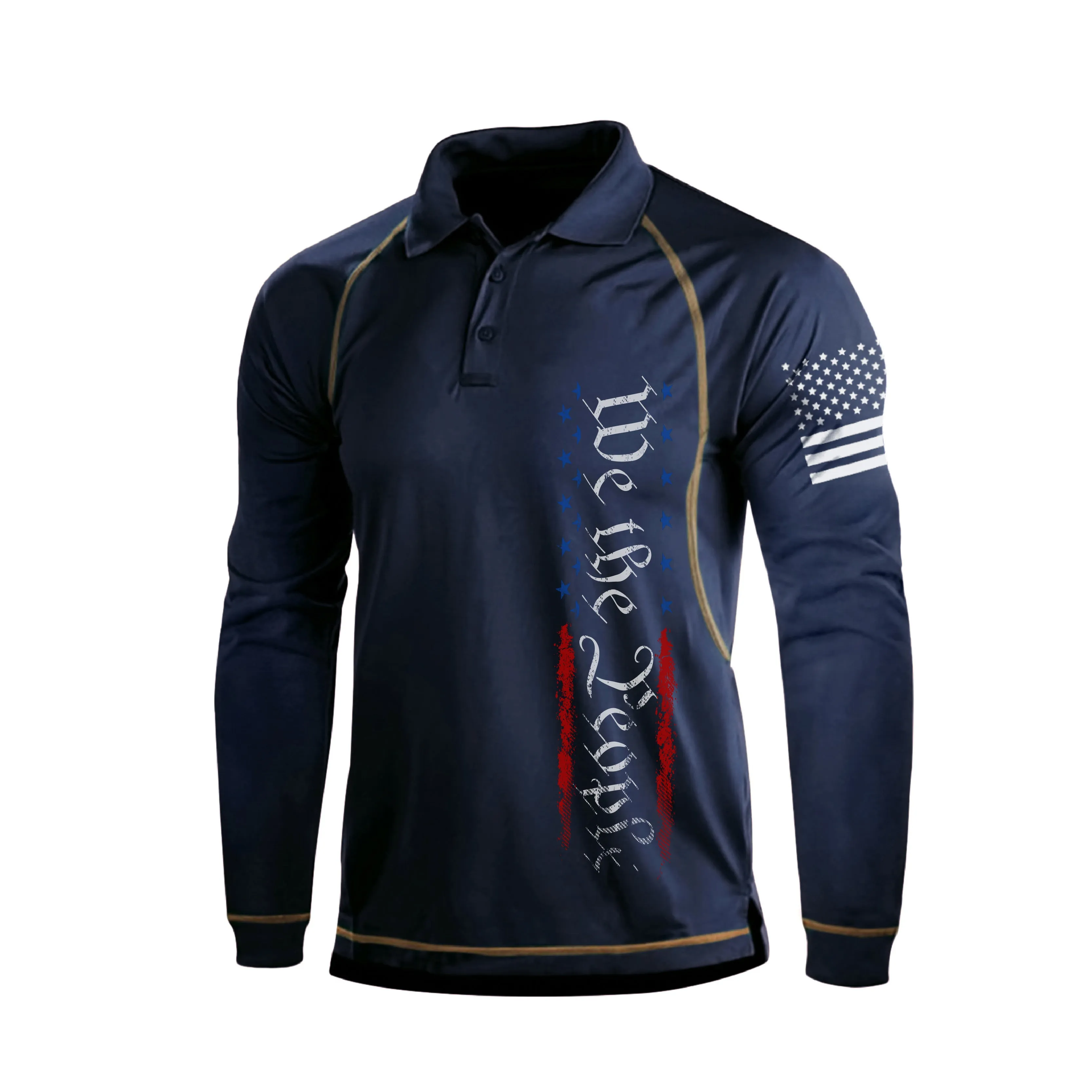 WE THE PEOPLE USA FLAG LONG SLEEVE POLO SHIRT