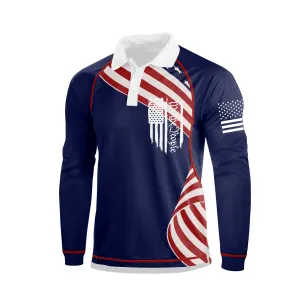 WE THE PEOPLE USA FLAG PRINTED  RAGLANLONG SLEEVE POLO SHIRT