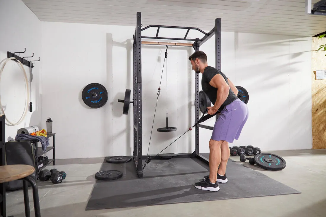 Weight Training Pulley Station With Pull Bar, Weights Holder and Net