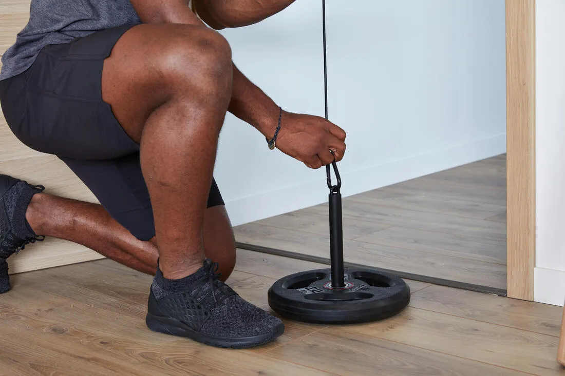 Weight Training Pulley Station With Pull Bar, Weights Holder and Net