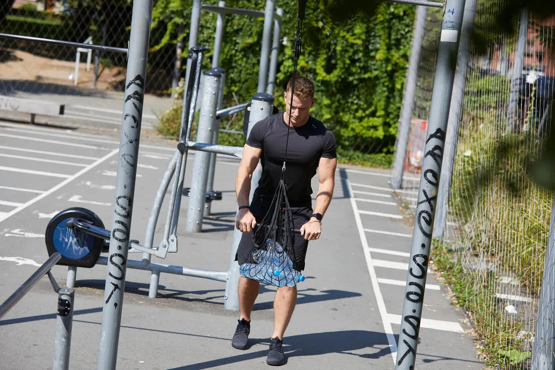Weight Training Pulley Station With Pull Bar, Weights Holder and Net