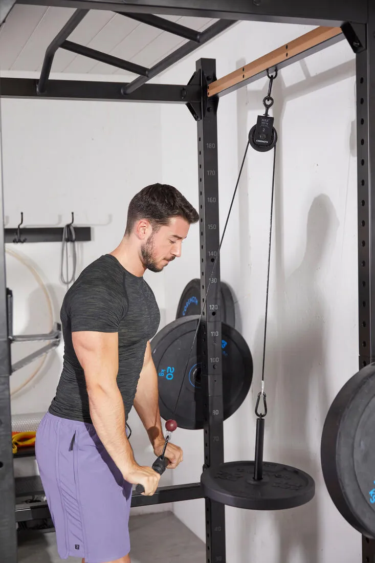 Weight Training Pulley Station With Pull Bar, Weights Holder and Net