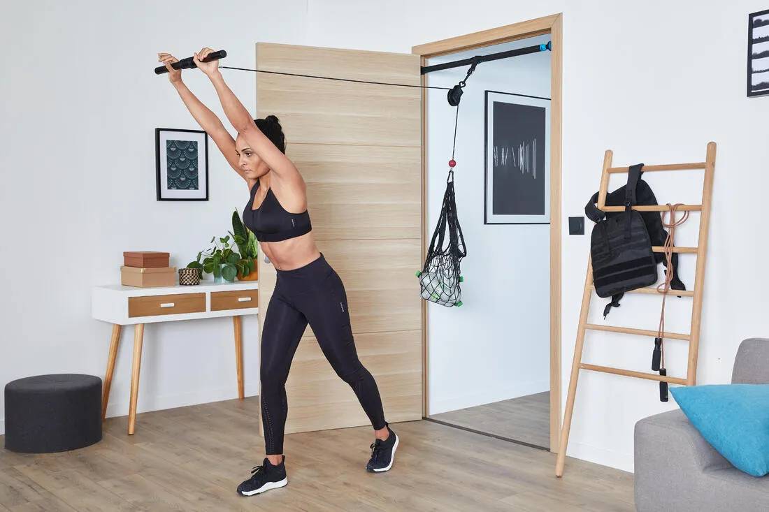 Weight Training Pulley Station With Pull Bar, Weights Holder and Net