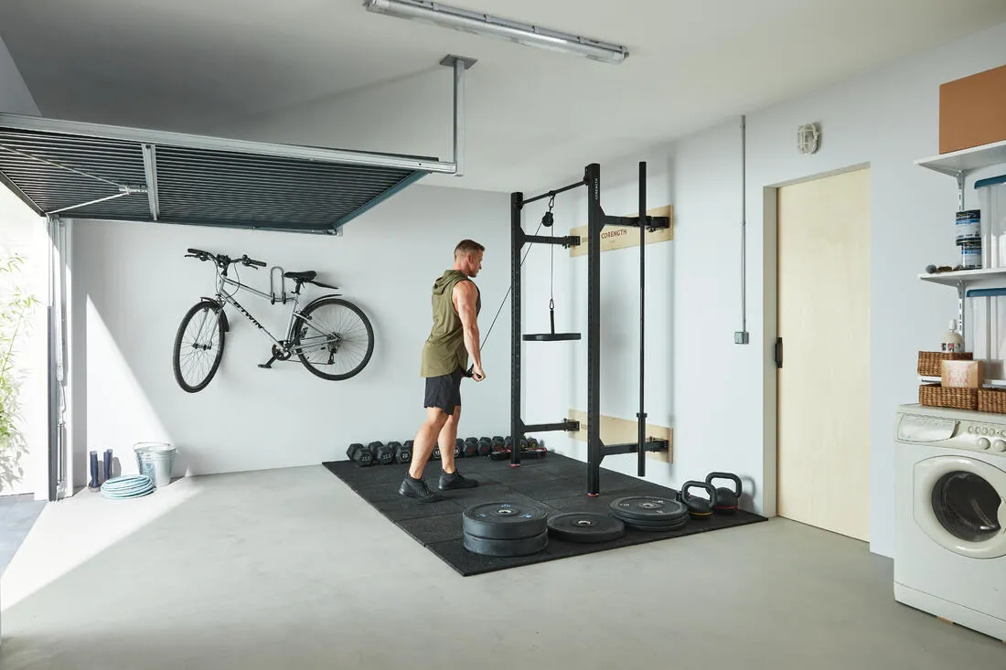Weight Training Pulley Station With Pull Bar, Weights Holder and Net