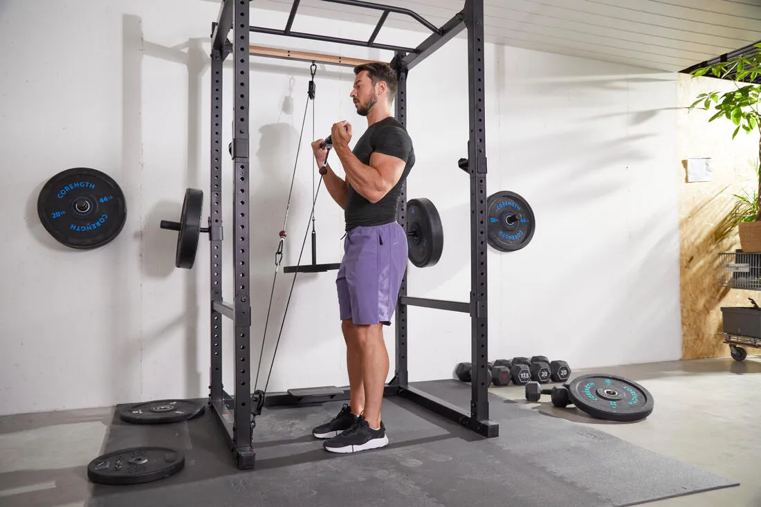 Weight Training Pulley Station With Pull Bar, Weights Holder and Net
