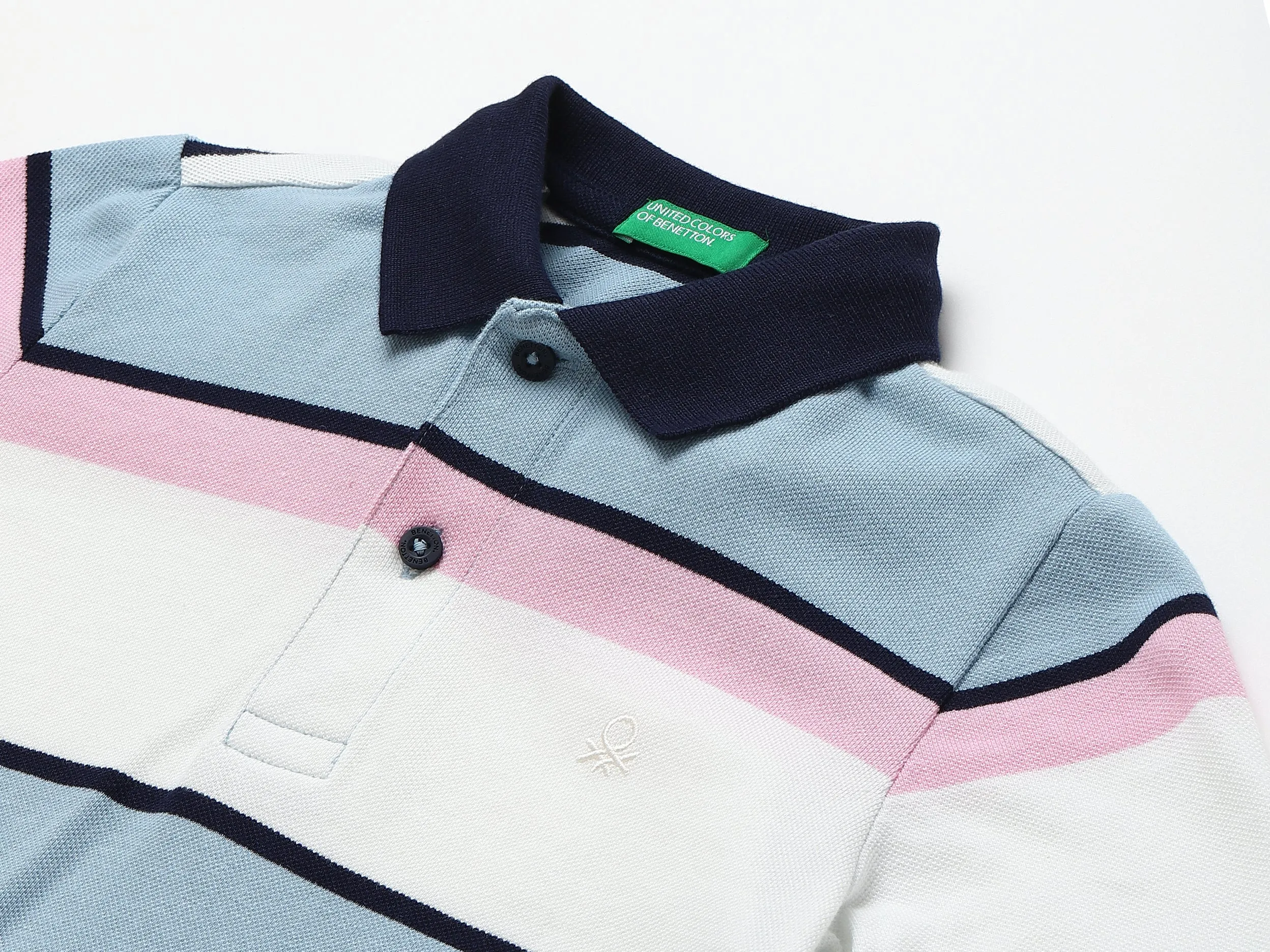 White And Blue Striped Polo T-Shirt