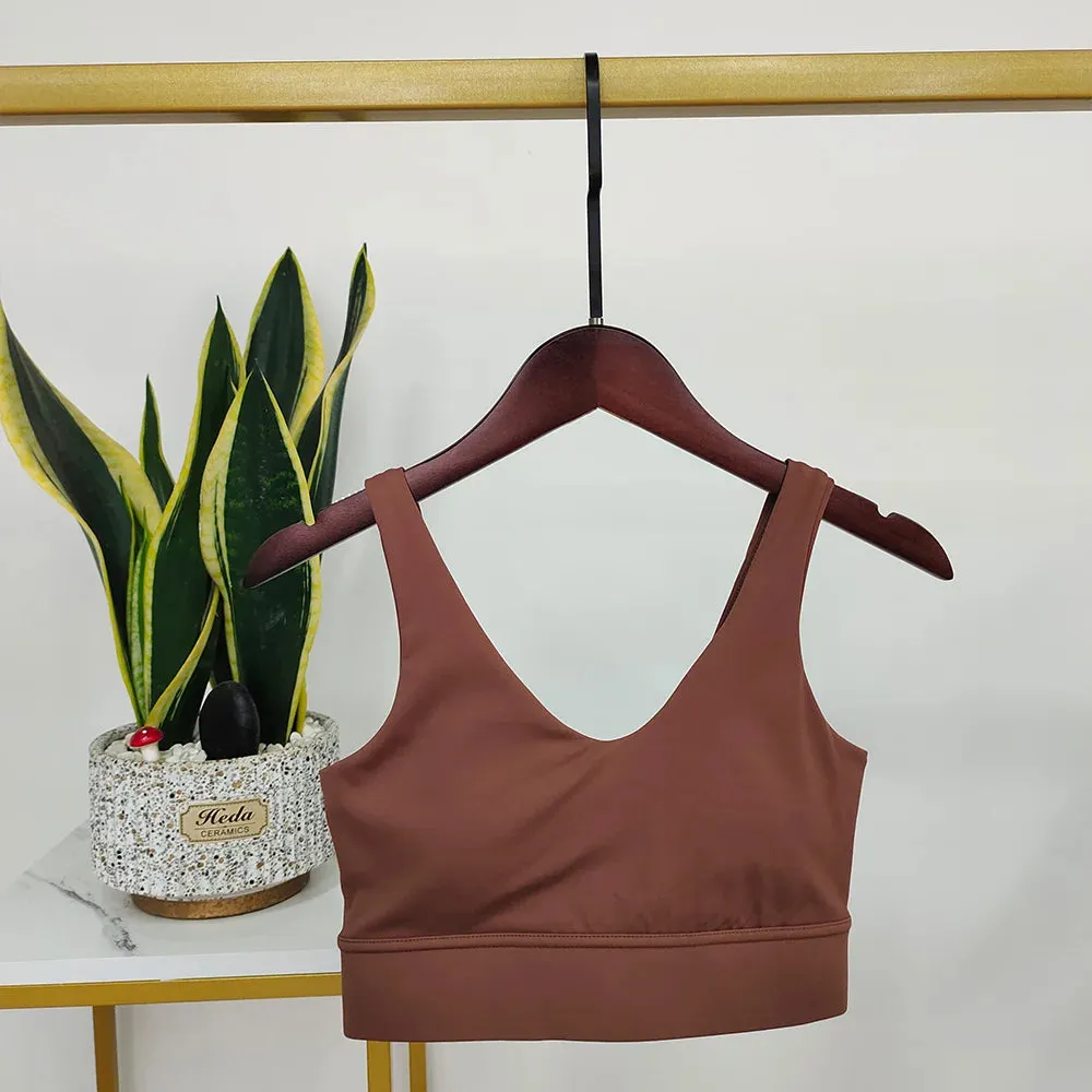 White Backless Sport Bra - V-Shape Push Up Yoga Bra with Wide Shoulder Straps, Comfortable Nude Fitness Vest, Workout Tops