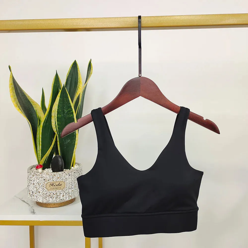 White Backless Sport Bra - V-Shape Push Up Yoga Bra with Wide Shoulder Straps, Comfortable Nude Fitness Vest, Workout Tops