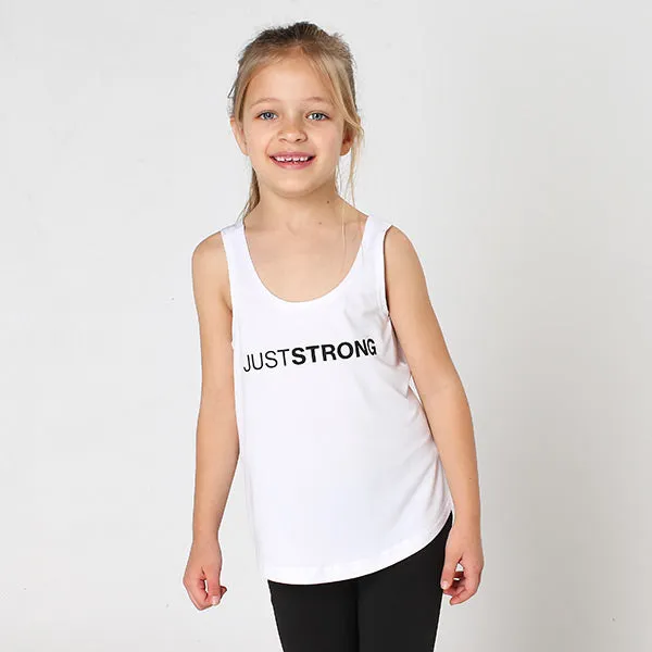 White Just Strong Kids Racerback Tank