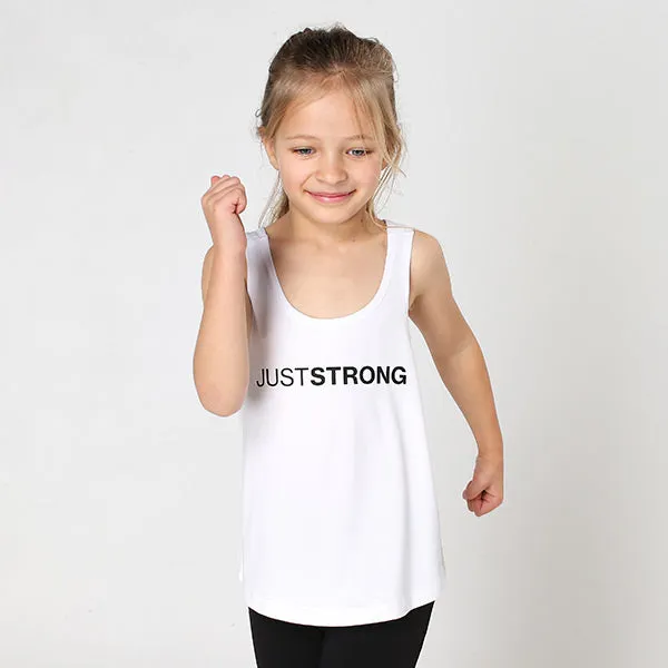 White Just Strong Kids Racerback Tank