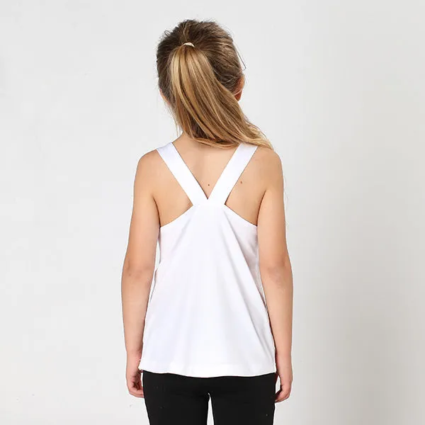 White Just Strong Kids Racerback Tank