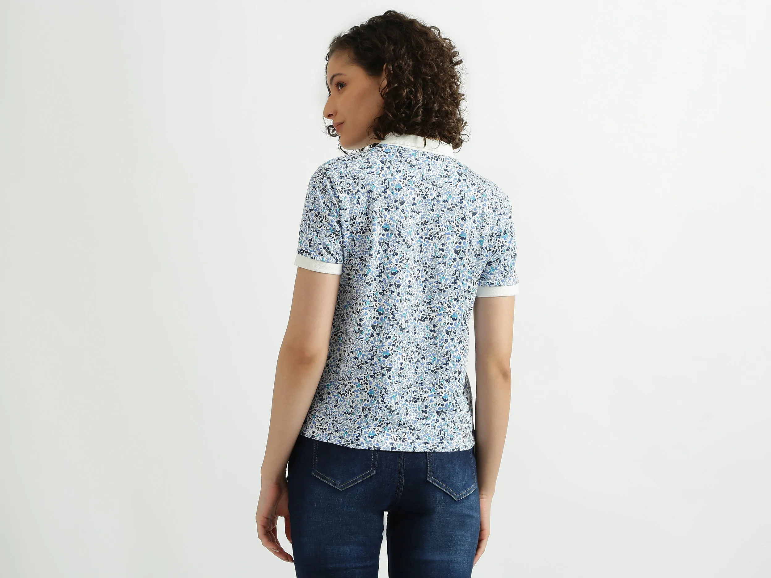 White Printed Polo T-Shirt