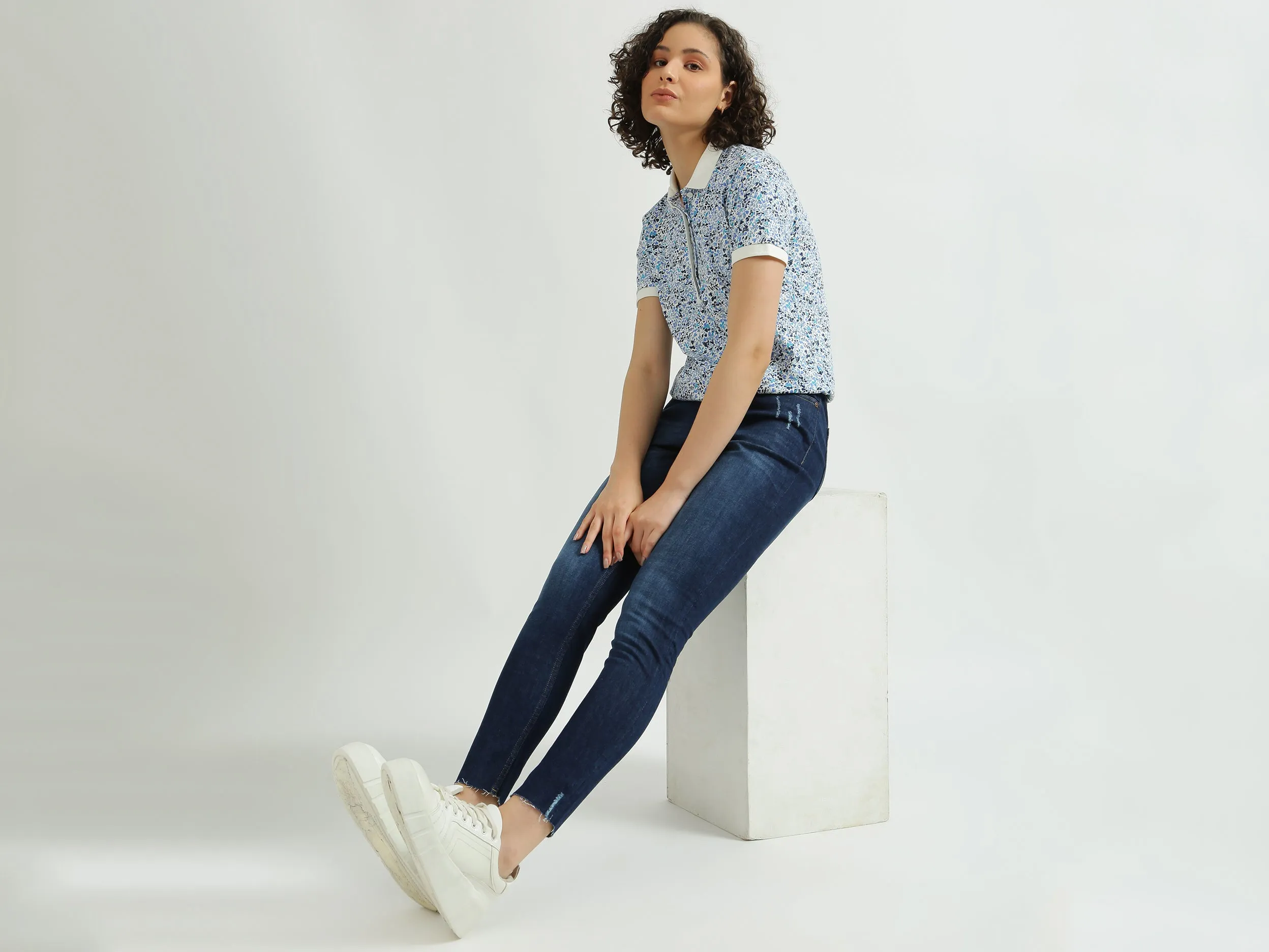 White Printed Polo T-Shirt
