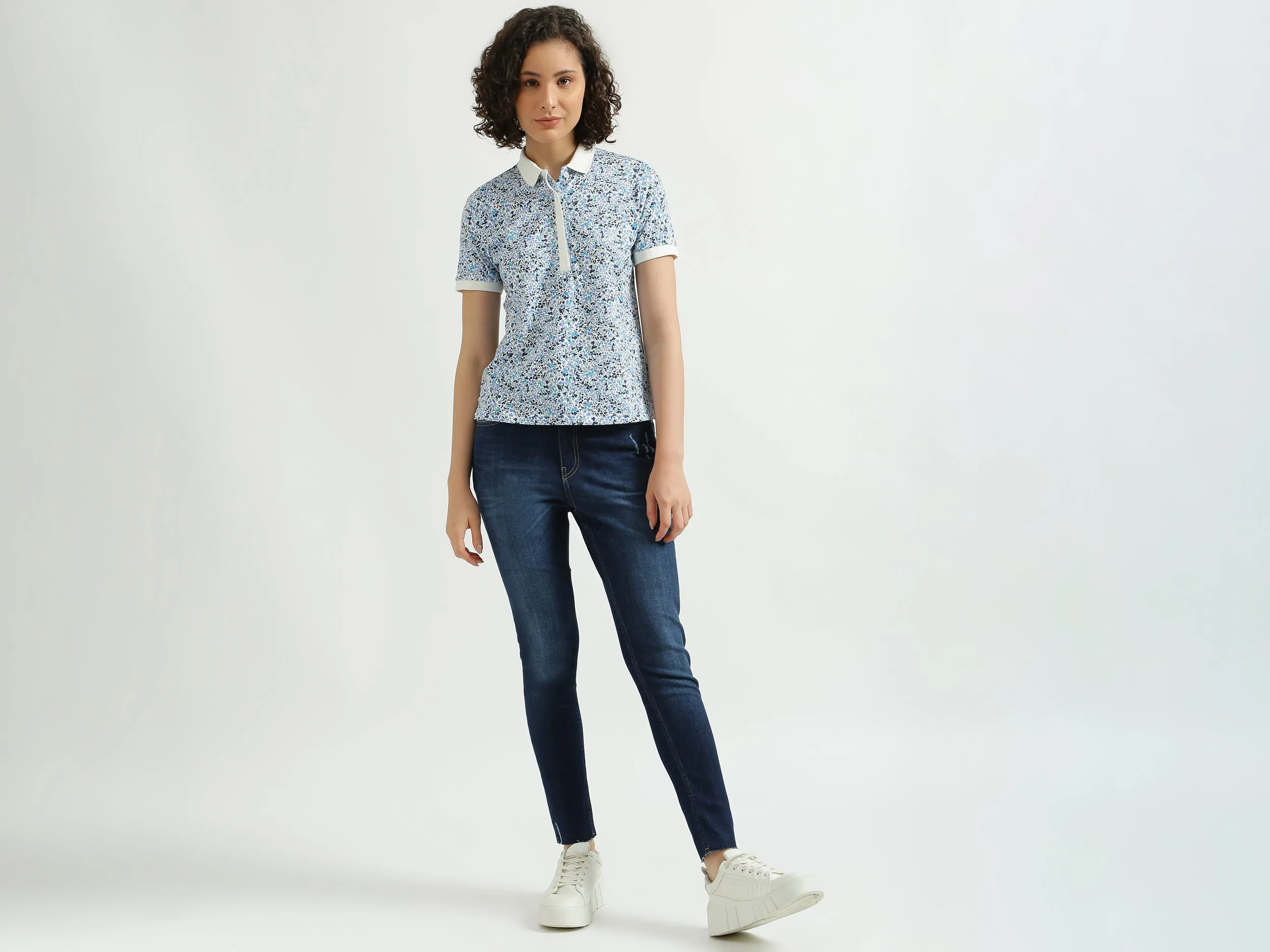 White Printed Polo T-Shirt