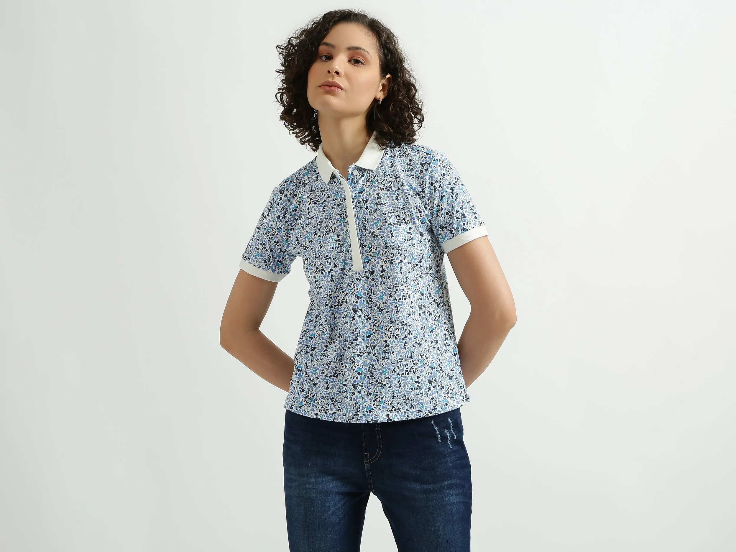 White Printed Polo T-Shirt