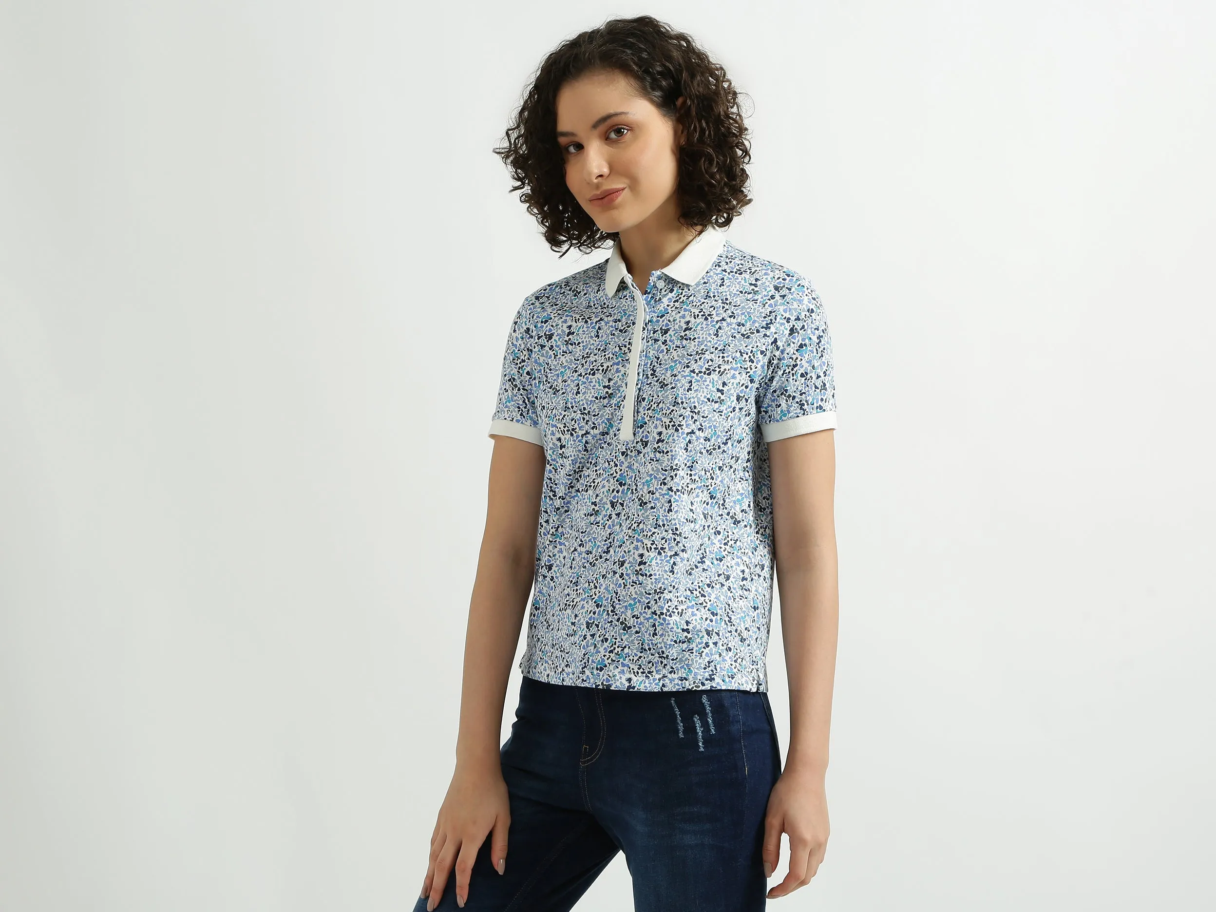 White Printed Polo T-Shirt