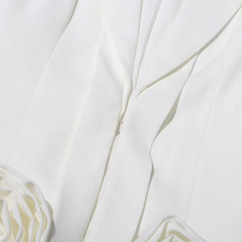 White Rose-applique Blazer Pants Suit Wedding Suit