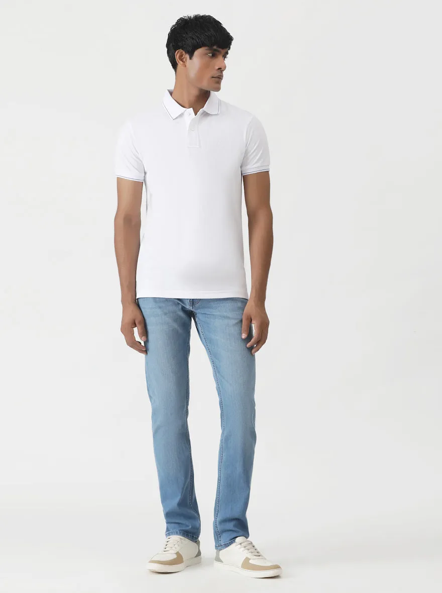 White Solid Slim Fit Polo T-Shirt | Greenfibre