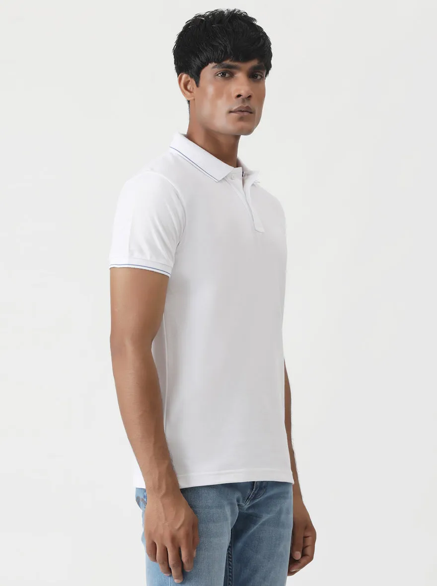 White Solid Slim Fit Polo T-Shirt | Greenfibre