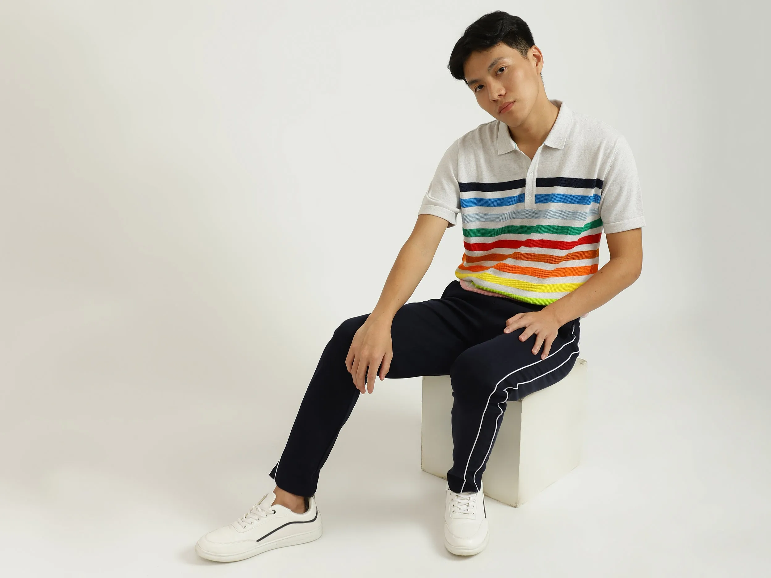 White Striped Polo T-Shirt